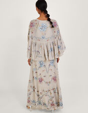 Seraphina Embroidered Cape Maxi Dress, Nude (NUDE), large