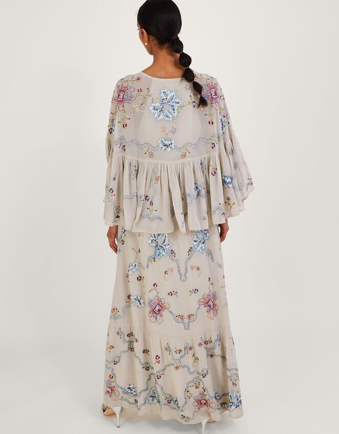 Seraphina Embroidered Cape Maxi Dress, Nude (NUDE), large