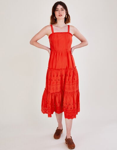 Plain Schiffli Wide Strap Sun Dress  Red, Red (RED), large