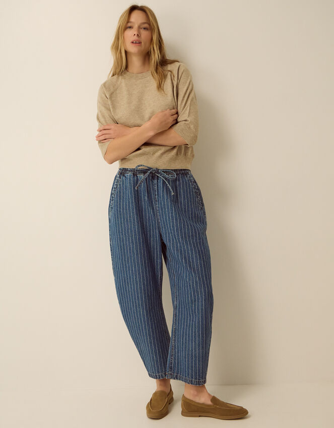 Katja Drawstring Pinstripe Barrel Jeans Blue