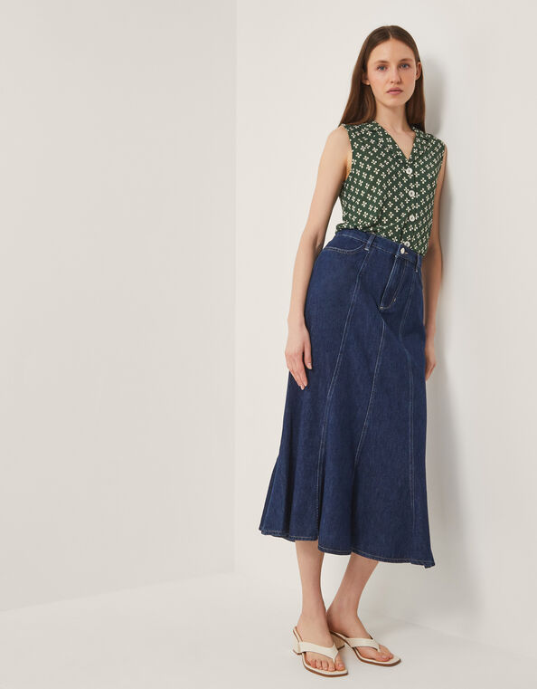 Fran Seam Denim Maxi Skirt, Blue (INDIGO), large