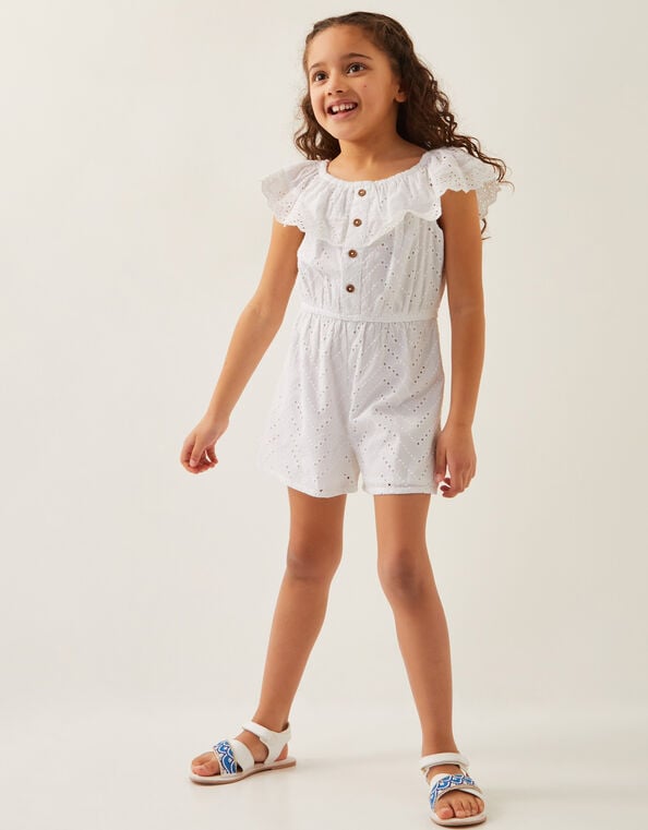 Broderie Ruffle Playsuit, White (WHITE), large