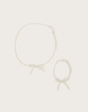 Dazzle Beaded Bow Bracelet and Necklace Set, , large