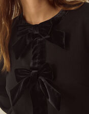 Emilee Velvet Bow Pleated Midi Dress, Black (BLACK), large