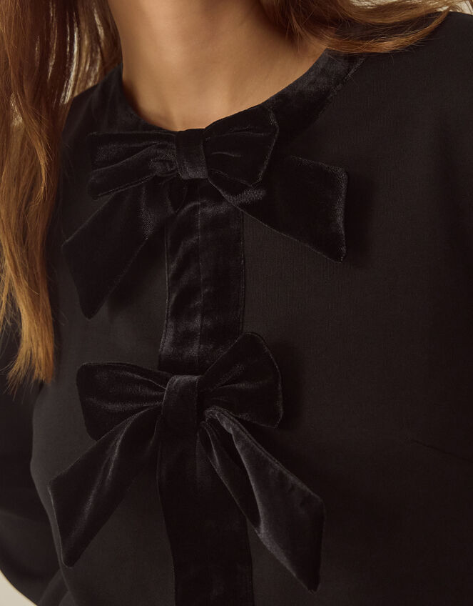 Emilee Velvet Bow Pleated Midi Dress, Black (BLACK), large