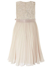 Davina Sequin Pleated Dress, Natural (CHAMPAGNE), large