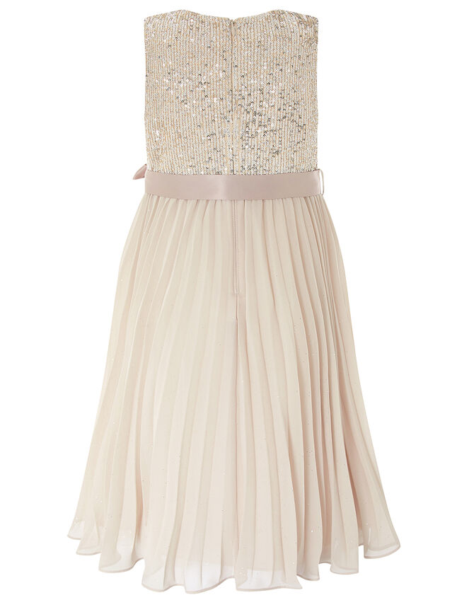 Davina Sequin Pleated Dress, Natural (CHAMPAGNE), large