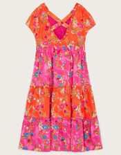 Tiered Floral Dress in Recycled Polyester, Pink (PINK), large