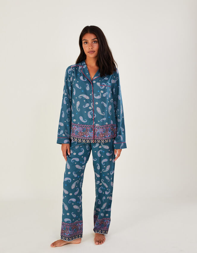 Paisley Print Border Pyjama Set in LENZING™ ECOVERO™ , Teal (TEAL), large