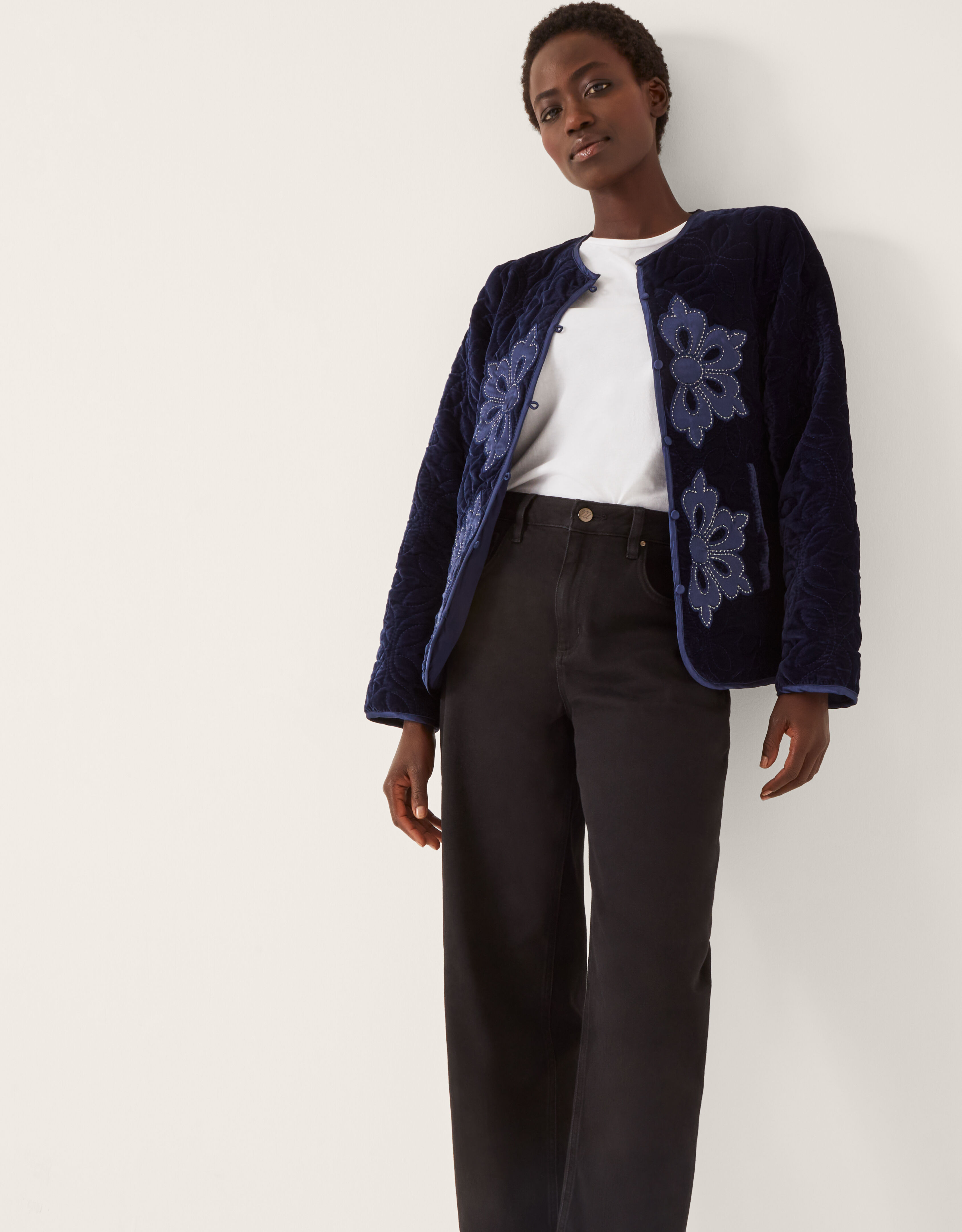TODAYFUL【美品】Embroidery Velour Jacket Delilah Embroidered Velvet Quilted Jacket Blue