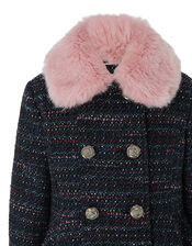 Tweed Skirted Coat, Blue (NAVY), large
