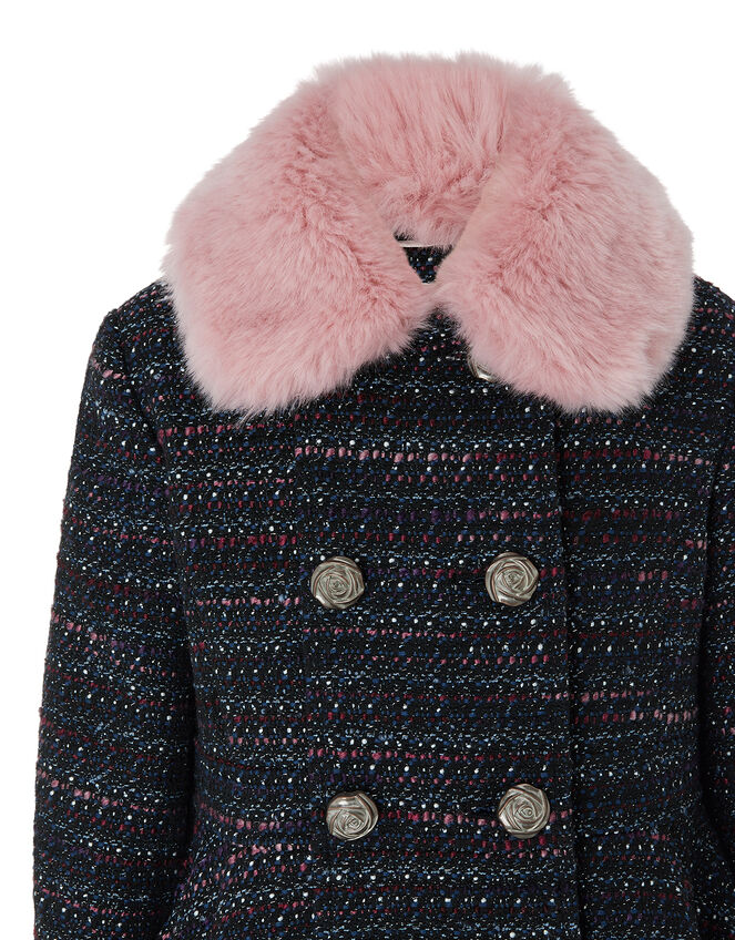 Tweed Skirted Coat, Blue (NAVY), large