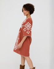 Raffya Arabella Embroidered Mini Dress, Orange (RUST), large