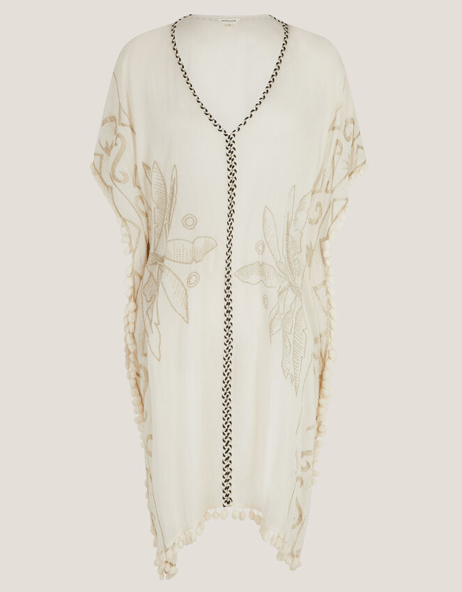 Penny Tassel Embroidered Kaftan, Ivory (IVORY), large