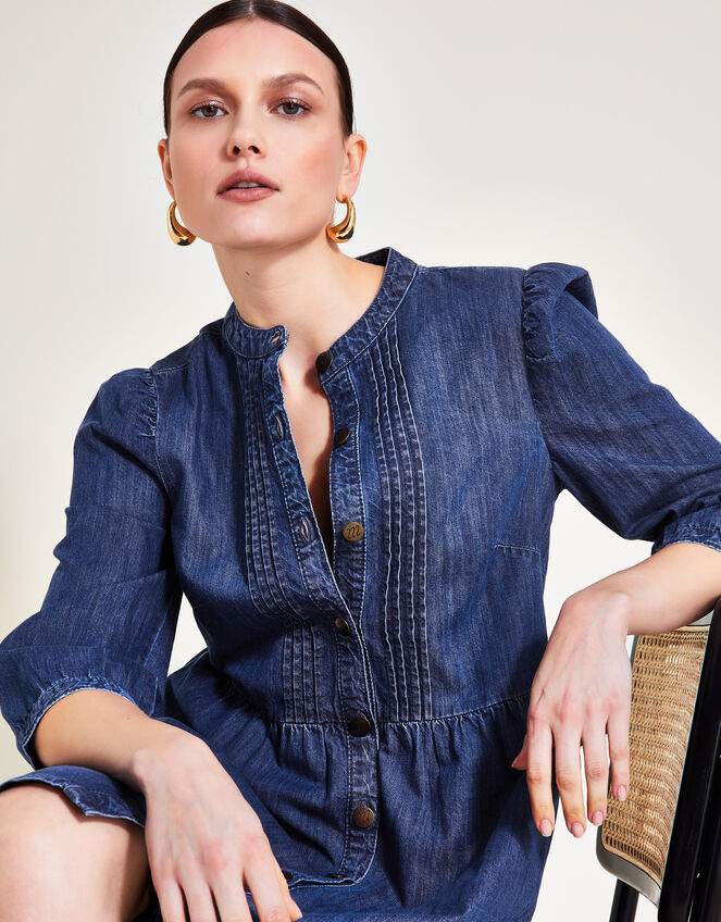 Mae Pintuck Denim Dress, Blue (DENIM BLUE), large