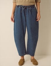 Katja Drawstring Pinstripe Barrel Jeans, Blue (MID AUTHENTIC BLUE), large
