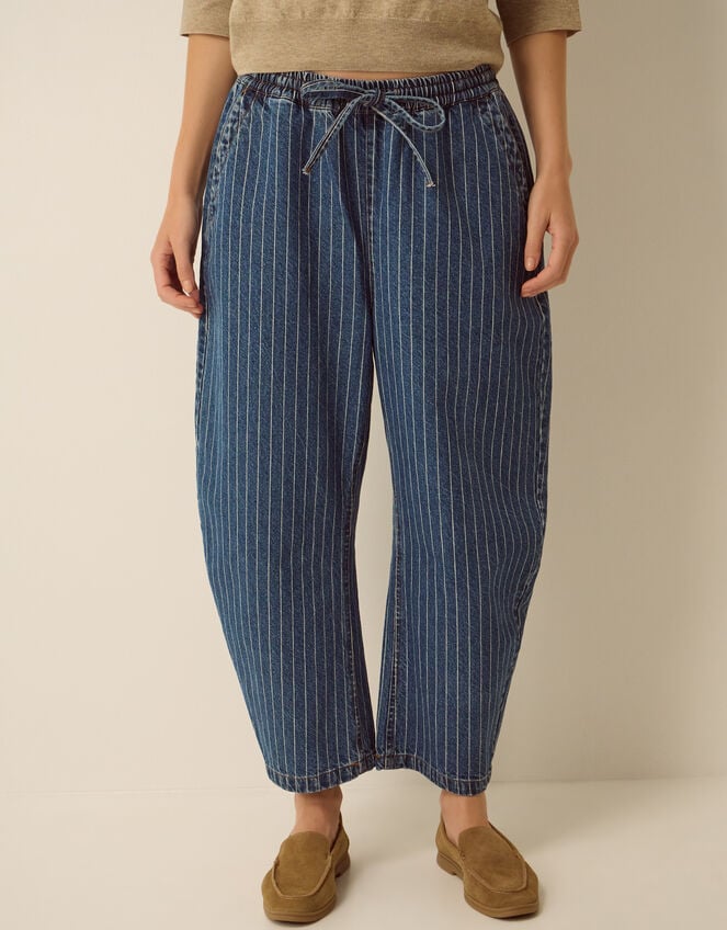 Katja Drawstring Pinstripe Barrel Jeans, Blue (MID AUTHENTIC BLUE), large