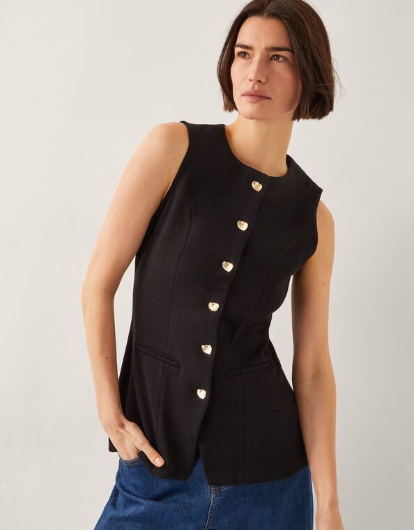 Shelby Stretch Button Waistcoat, Black (BLACK), large