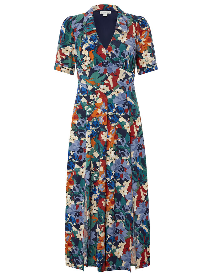 Bettina Floral Print Jersey Dress Blue | Casual & Day Dresses | Monsoon UK.
