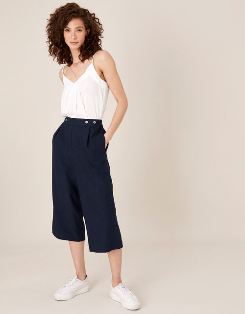 Cropped Trousers in Linen Blend, Blue (NAVY), large