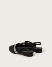 Diamante Strap Satin Slingback Flats, Black (BLACK), large