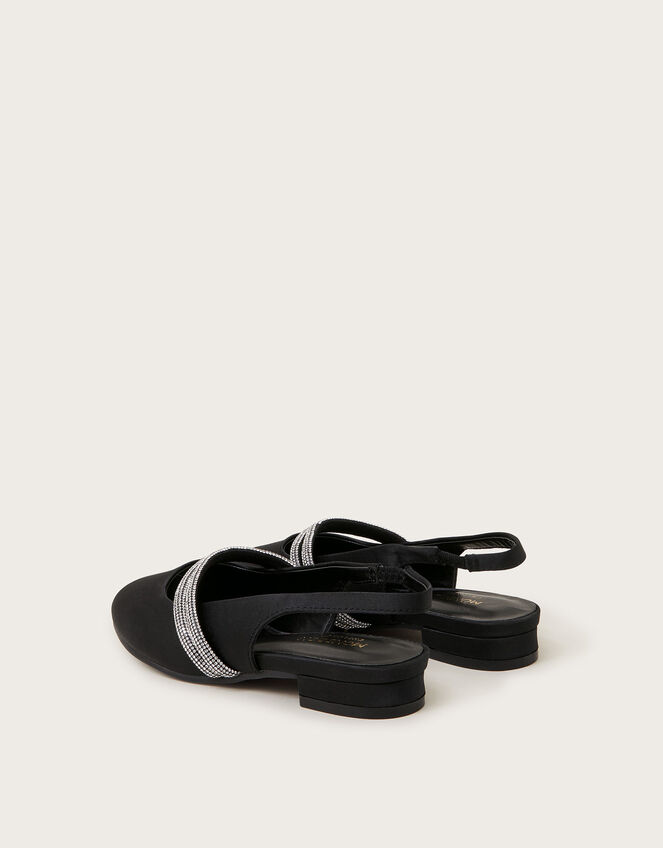 Diamante Strap Satin Slingback Flats, Black (BLACK), large