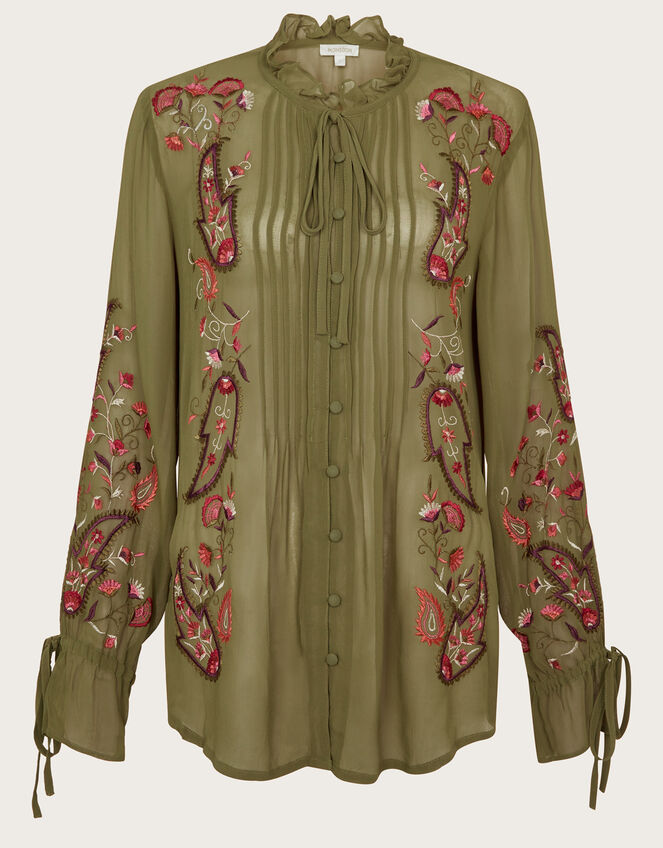 Grace Embroidered Long Sleeve Top Green