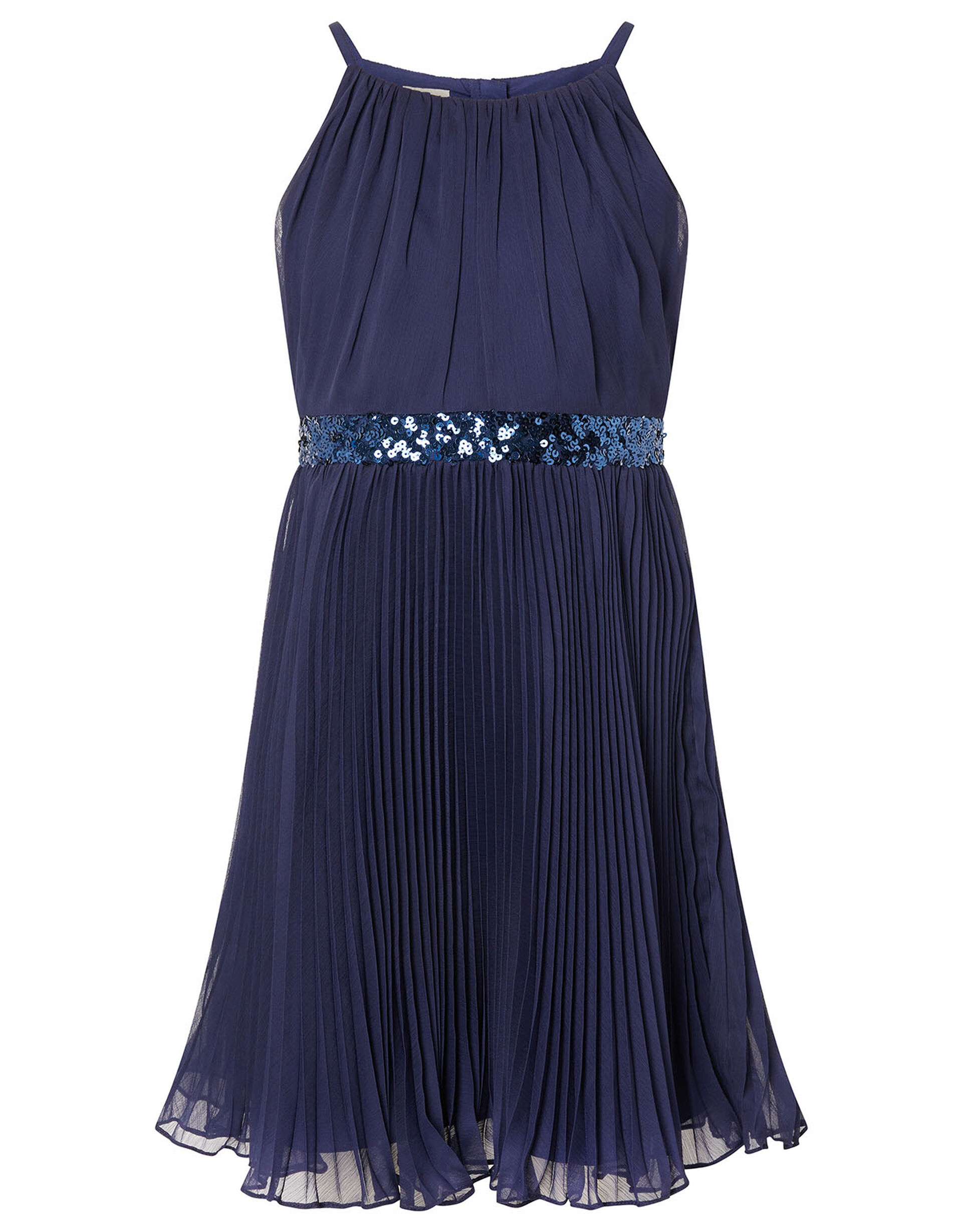 Girls Blue Sequinned Schiffli Dress