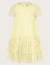 Alexandria Sequin Ruffle Tulle Swing Dress, Yellow (LEMON), large