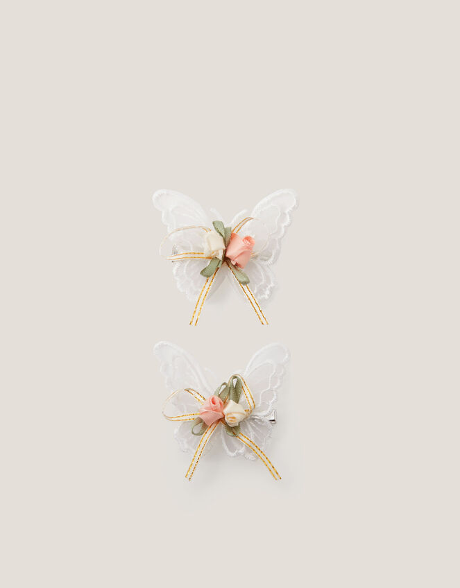 2-Pack Satin Rose Butterfly Hair Clips, , large