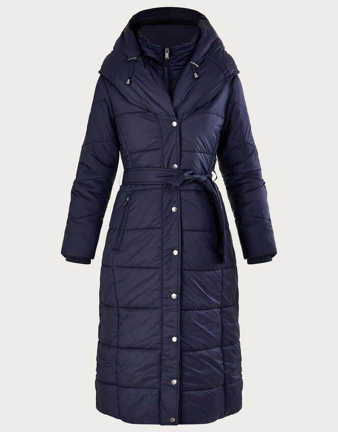 Sorena Belted Padded Midi Coat in Recycled Polyester Blue Women's