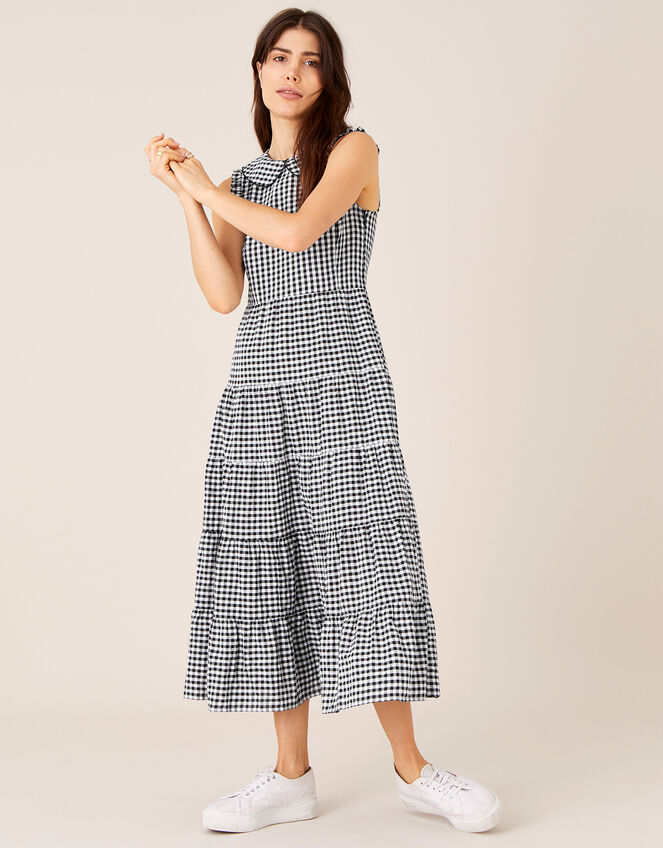 Collared Gingham Dress in Organic Cotton , Black (BLACK), large