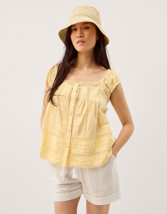 Olivia Lace Trim Top, Yellow (YELLOW), large