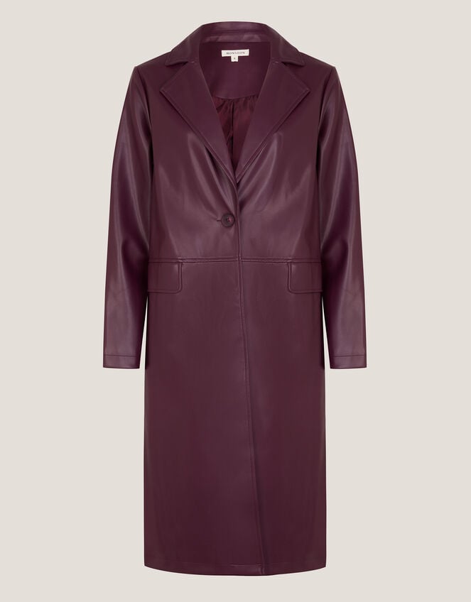 Paola Faux Leather Trench Coat, Red (BURGUNDY), large