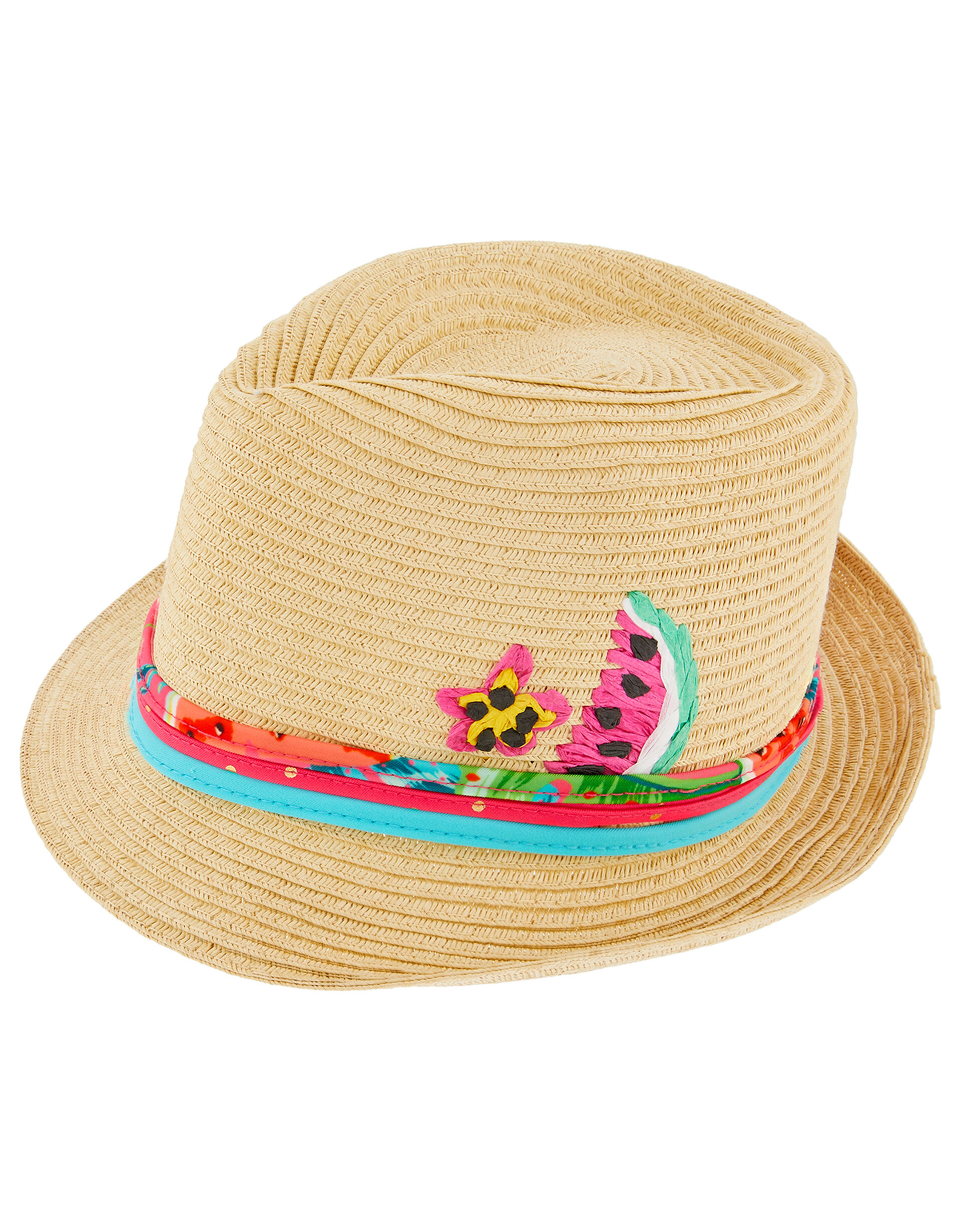 Lucy Watermelon Straw Hat with Removable Bando, Natural (NATURAL), large