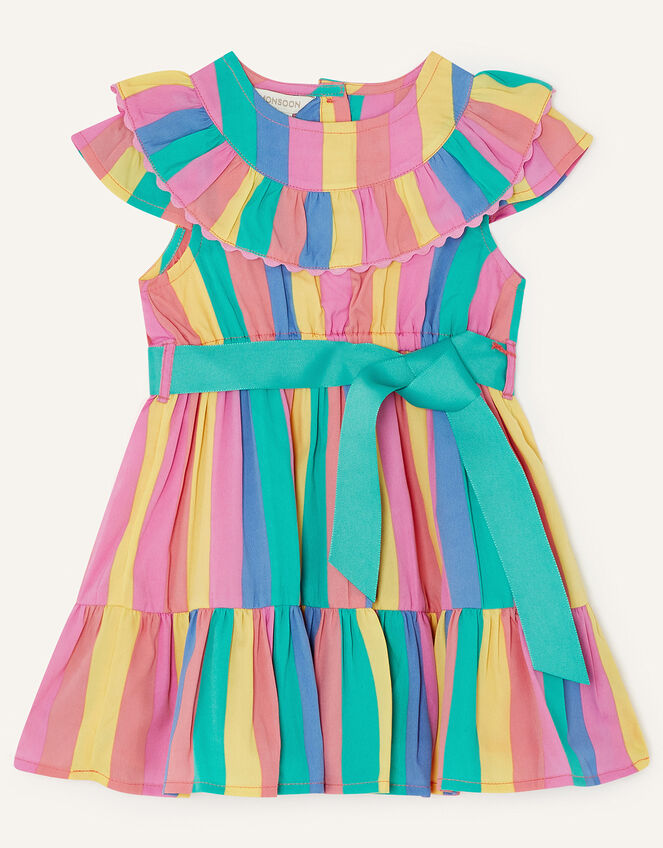Baby Bold Stripe Ruffle Front Dress, Pink (PINK), large