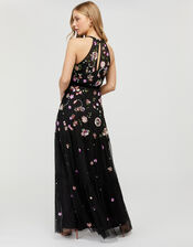 Cara Floral Sequin Maxi Dress, Black (BLACK), large