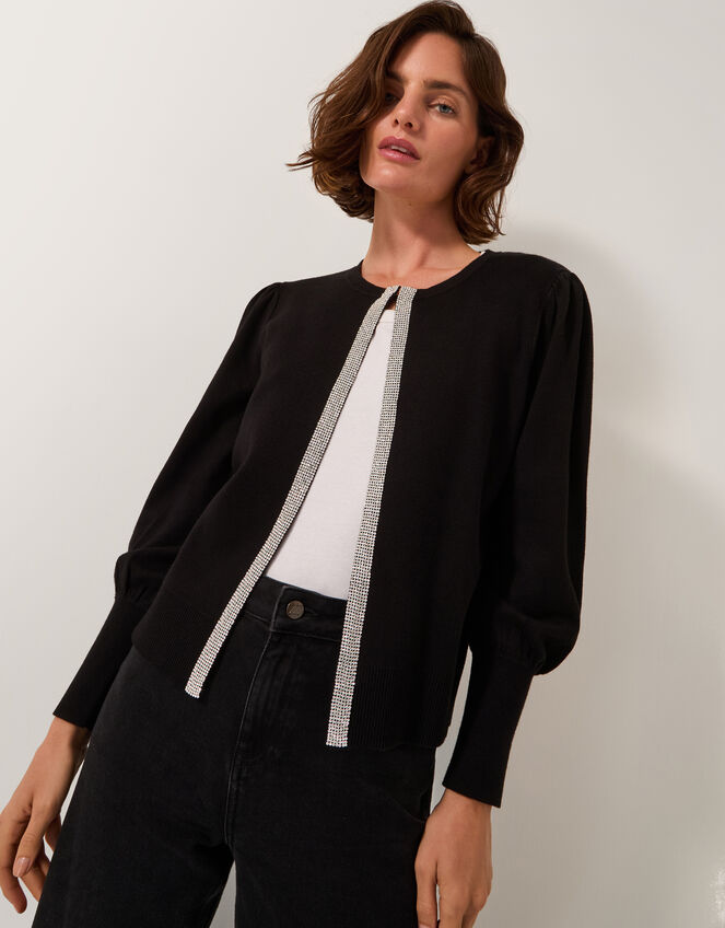 Eden Diamant&eacute; Trim Cardigan, Black (BLACK), large