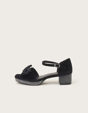 Velvet Bow Stud Platform Heels, Black (BLACK), large