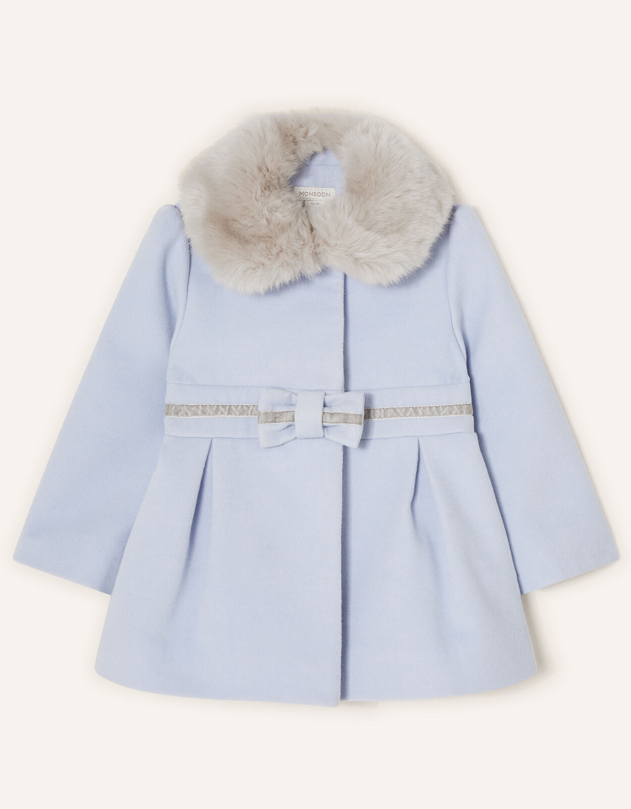 Baby Fluffy Collar Bow Coat Blue