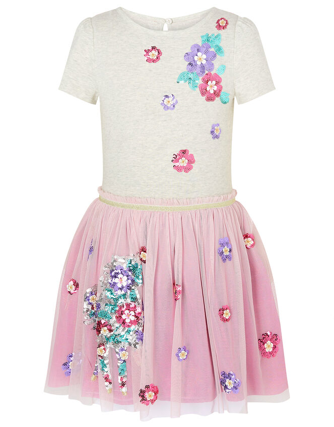 Sequin Floral Unicorn Disco Dress, Camel (OATMEAL), large