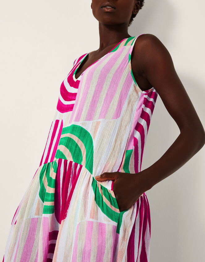 Georgia Sleeveless Stripe Midi Dress, Ivory (IVORY), large