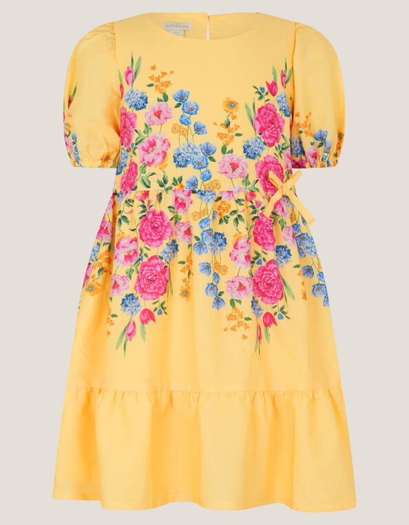 Floral Puff Sleeve Dress, Yellow (YELLOW), large