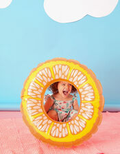 Baby Flamingo Print Romper in Linen Blend, Blue (AQUA), large