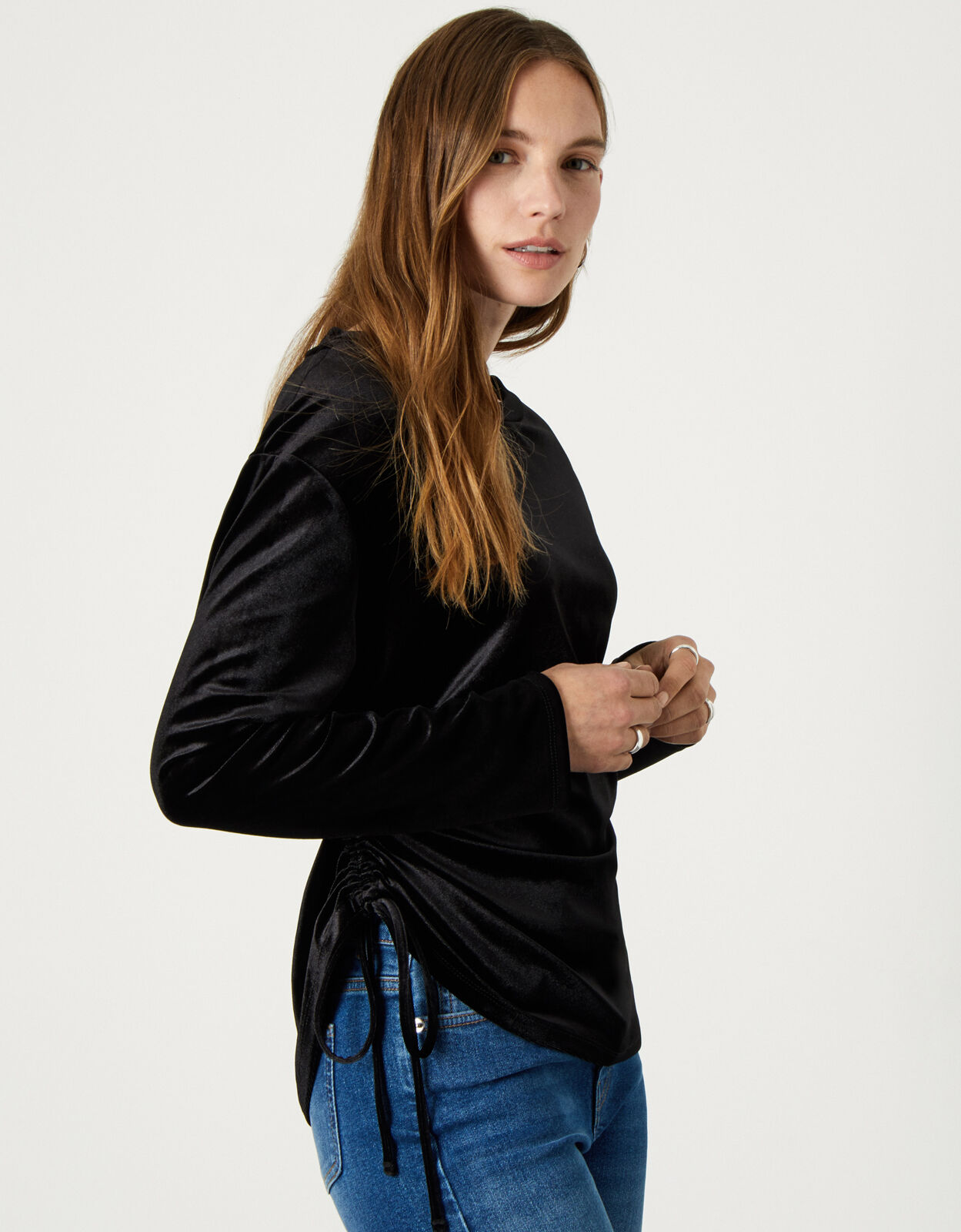Black velvet long sleeve top cheap