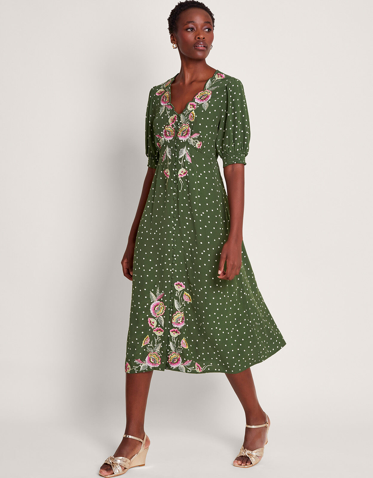 Myla Embroidered Tea Dress Green