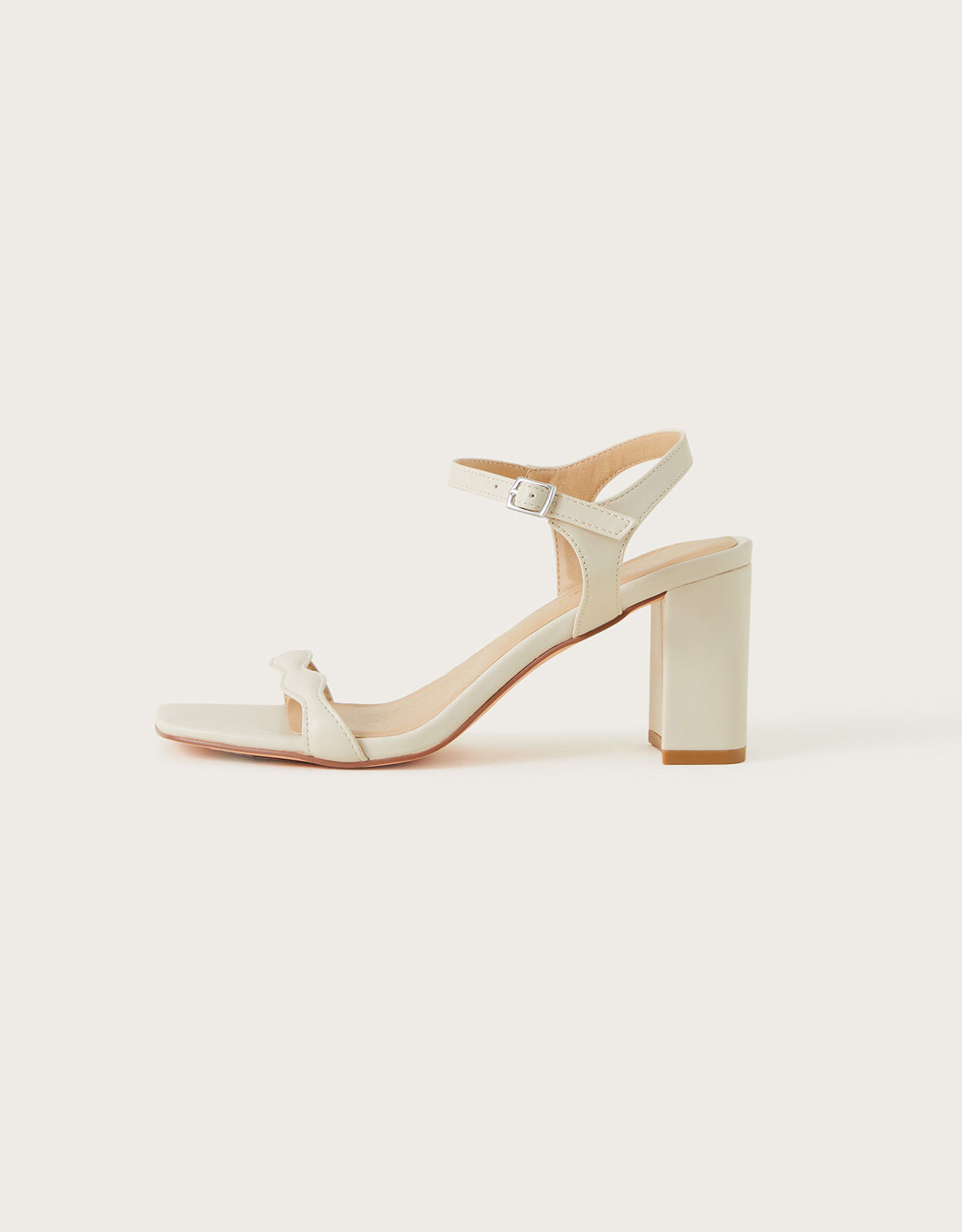 Scalloped block shop heel sandals