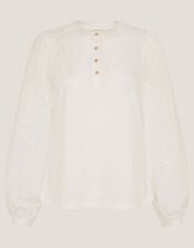 Flossy Embroidered Sleeve Top, Ivory (IVORY), large