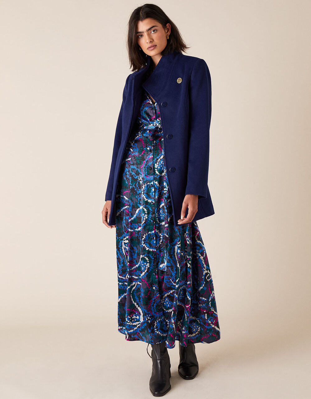 Remmie Short Belted Coat Blue Women's Coats Monsoon UK.