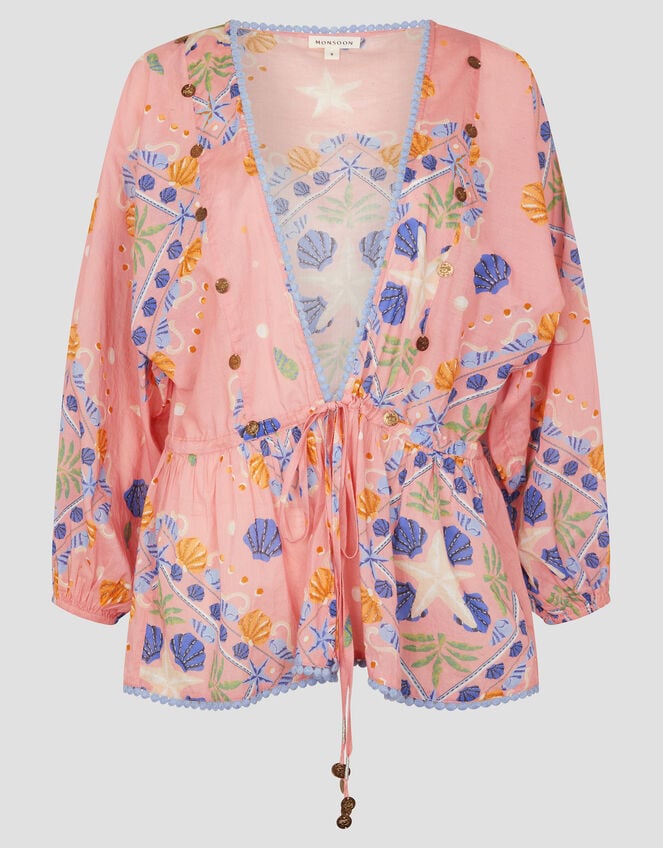 Mabel Shell Print Kaftan Top, Orange (PEACH), large